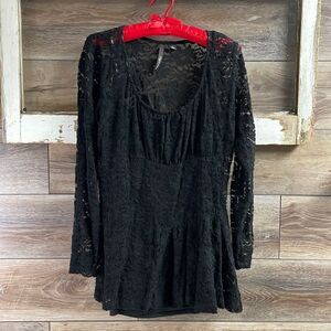 Skyes Lace Long Sleeve Blouse, Size Medium, Black